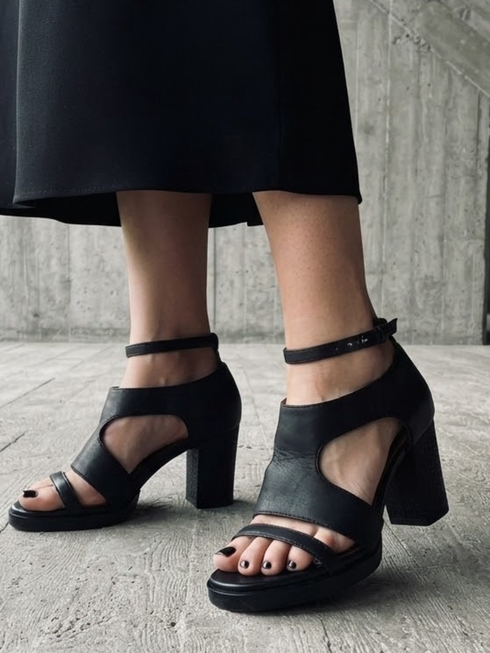 & Other Stories Black Leather Caged Heel Sandals Size 37